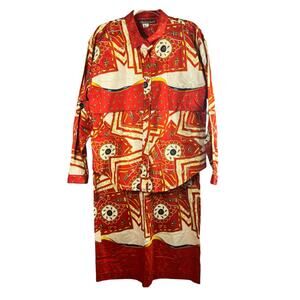 Alexander Campbell Red Cotton Skirt Set Gold Polo Print Size 14
